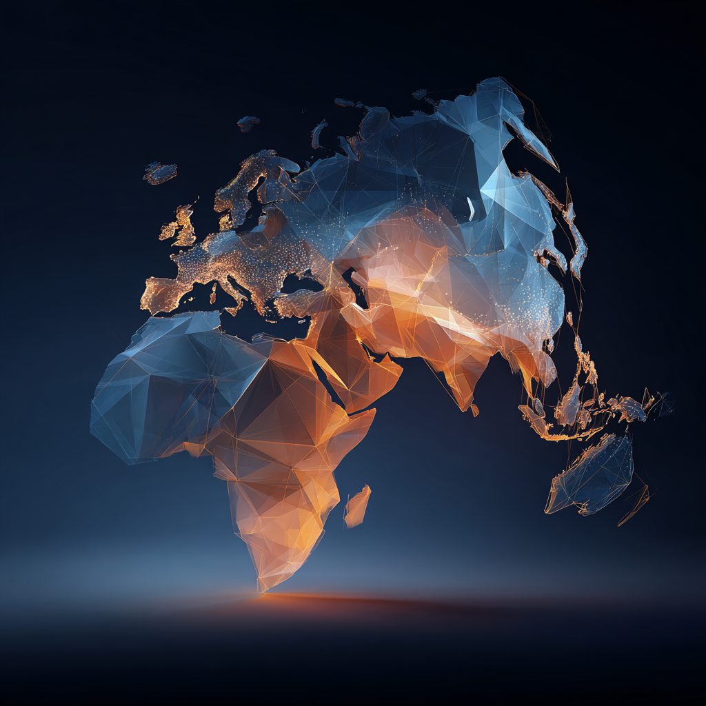Abstract global map connecting Europe and Asia